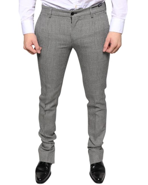 Dolce & Gabbana Gray Check Tartan Wool Skinny Pants for men