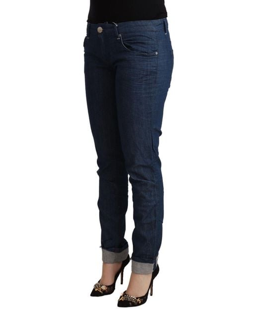 Acht Blue Cotton Low Waist Skinny Denim Folded Hem Jeans