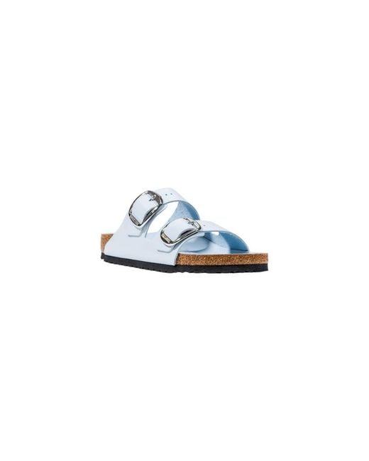 Birkenstock White Blue Artificial Leather Slippers