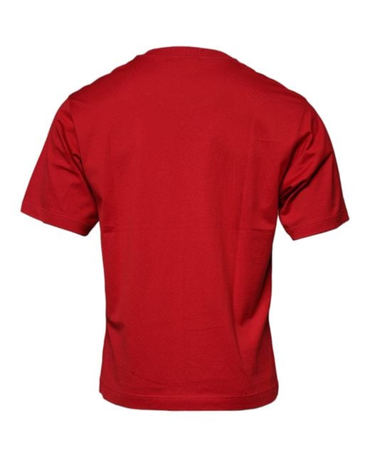 Dolce & Gabbana Red Logo Print Cotton Crew Neck T-Shirt for men