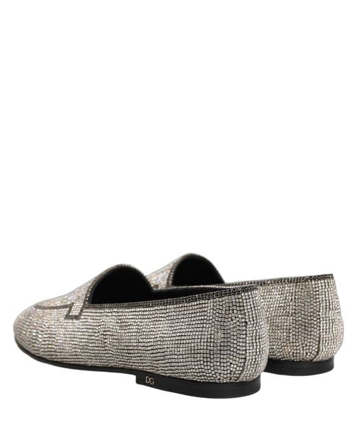 Dolce & Gabbana Gray Silver Crystal Embellished Men Loafers Shoes for men