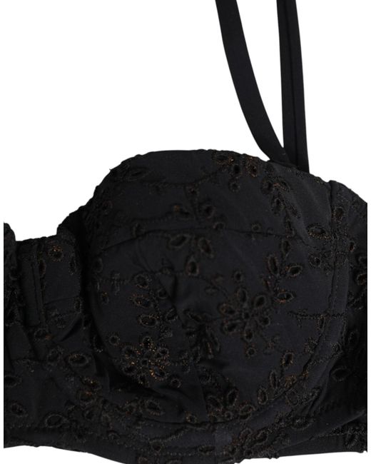 Dolce & Gabbana Black Polyester Embroidered Underwire Bra Underwear