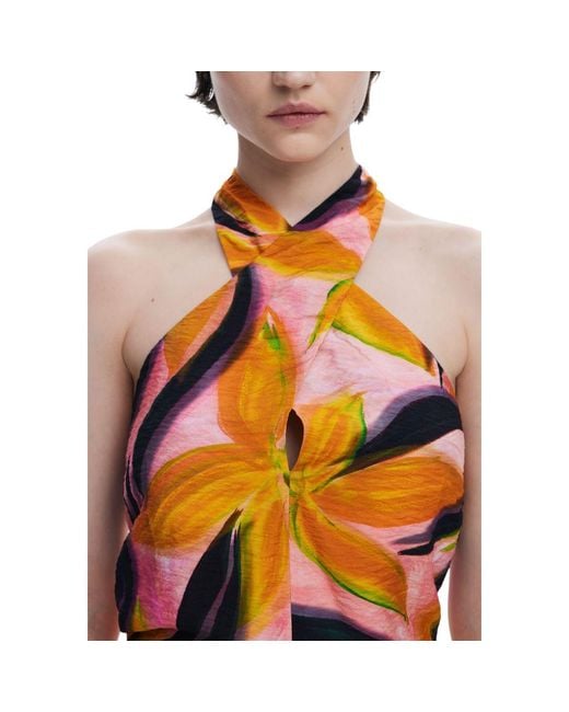 Desigual Orange Viscose Top