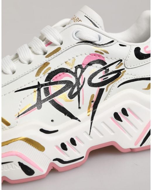 Dolce & Gabbana White Multicolor Hand Painted Daymaster Sneaker Shoes