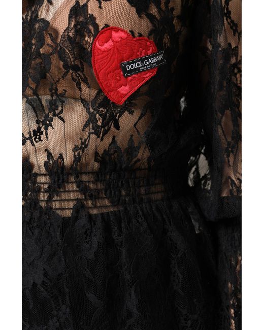 Dolce & Gabbana Black Cotton Floral Lace Blouse Top