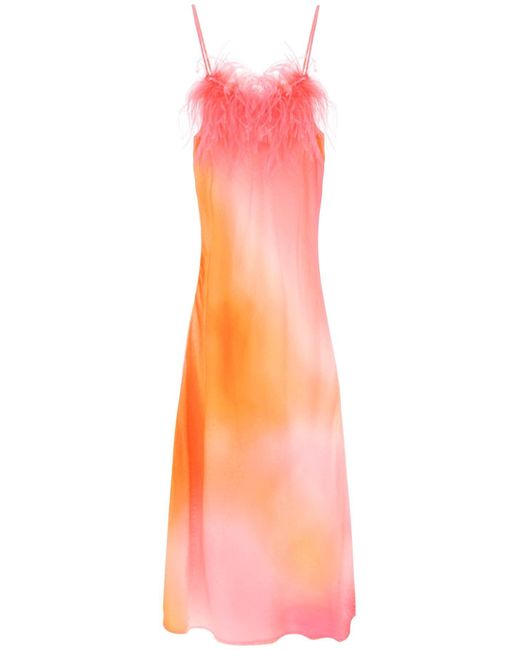 Art Dealer Pink 'ella' Maxi Slip Dress In Jacquard Satin With Feathers