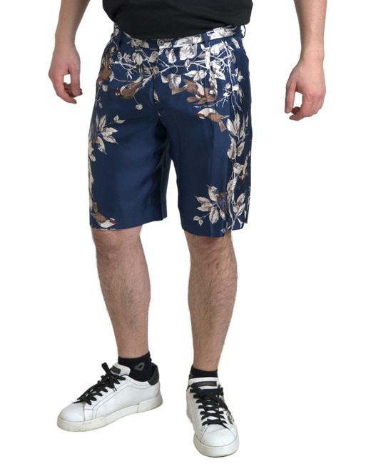 Dolce & Gabbana Blue Floral Print Silk Bermuda Shorts for men