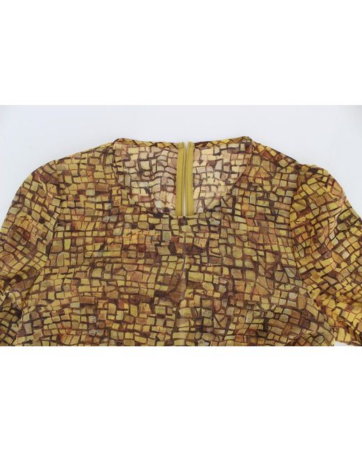 Dolce & Gabbana Brown Sicilian Mosaic Print Silk Blouse