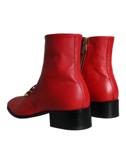 Dolce & Gabbana Red Lambskin Leather Men Ankle Boots Shoes for men