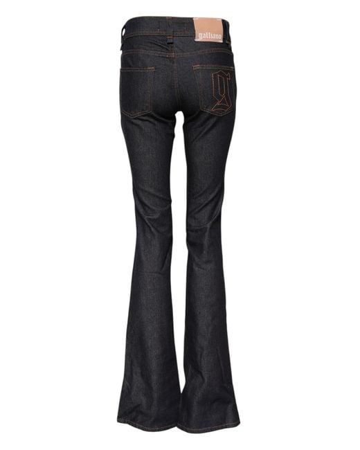 John Galliano Black Blue Mid Waist Cotton Wide Leg Denim Jeans
