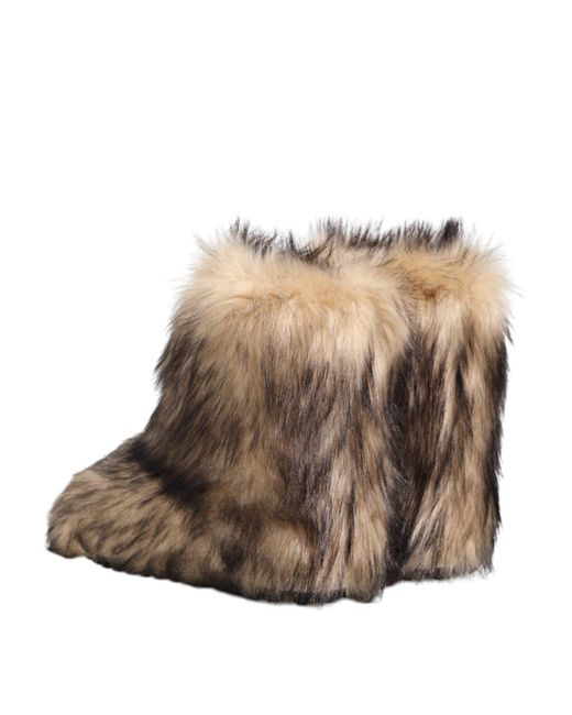 Dolce & Gabbana Brown Faux Skim Ski Fur Men Short Boots Shoes for men