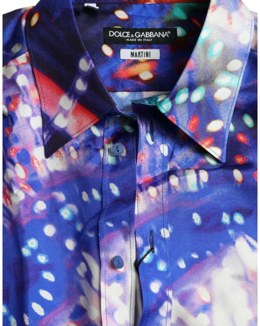 Dolce & Gabbana Blue Luminarie Silk Slim Martini Shirt for men