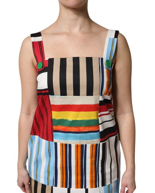 Dolce & Gabbana Red Multicolor Cotton Stripe Sleeveless Dress for men