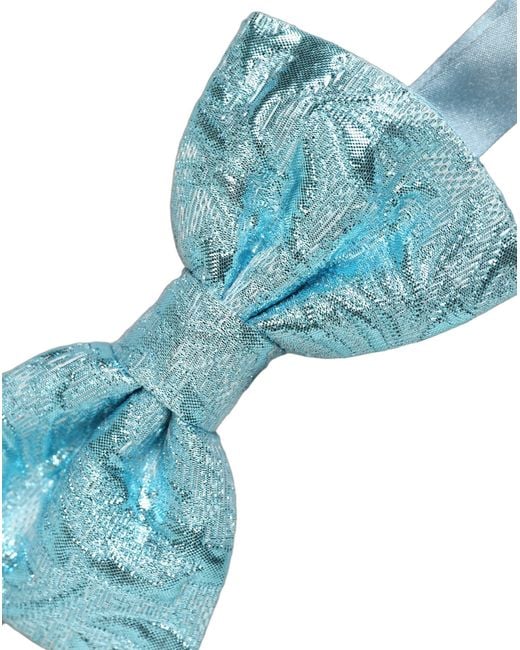 Dolce & Gabbana Light Blue Floral Brocade Adjustable Neck Papillon Bow Tie for men