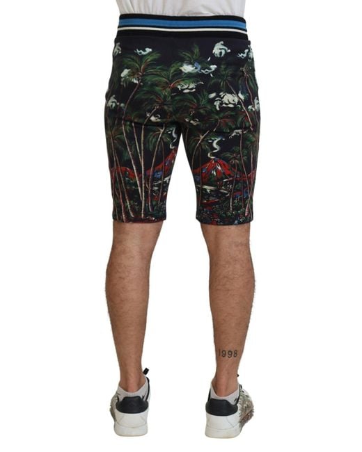 Dolce & Gabbana Black Cotton Volcano Print Casual Shorts for men