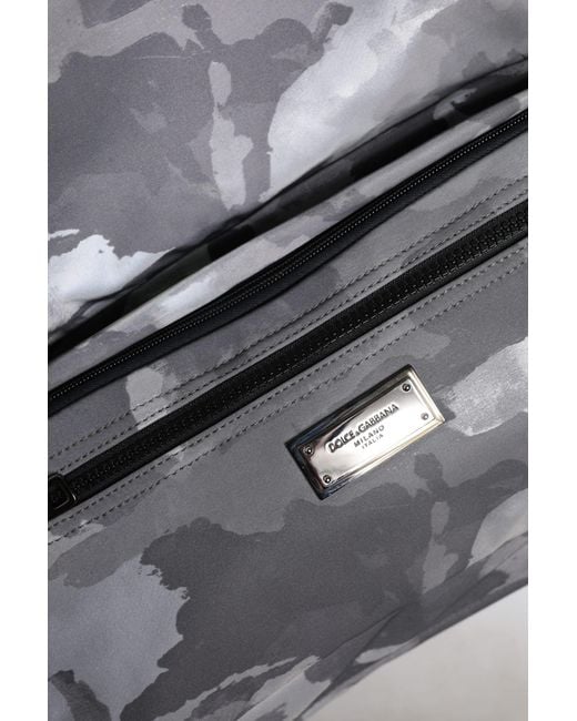 Dolce & Gabbana Black Gray Camo Cotton Multiple Compartments Tote Bag for men