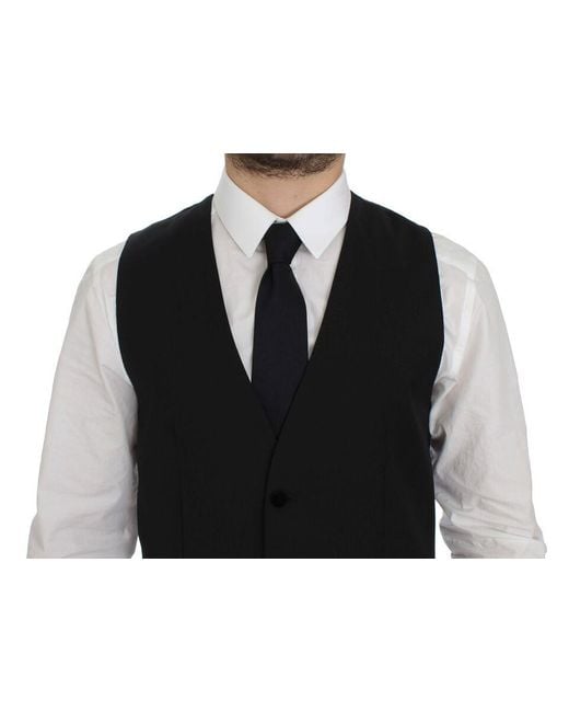 Dolce & Gabbana Black Wool Formal Dress Vest Gilet Weste for men