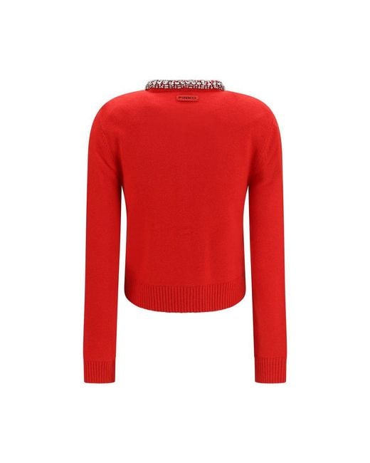 Pinko Red Multicolor Wool Oves Aries Cardigan