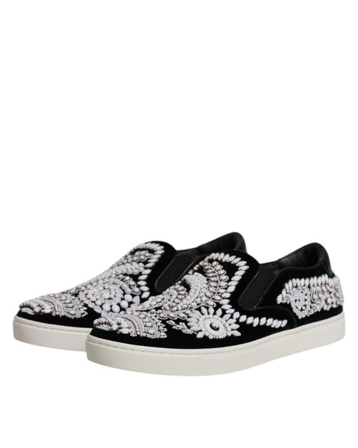 Dolce & Gabbana Black Embellished London Men Slip On Shoes for men