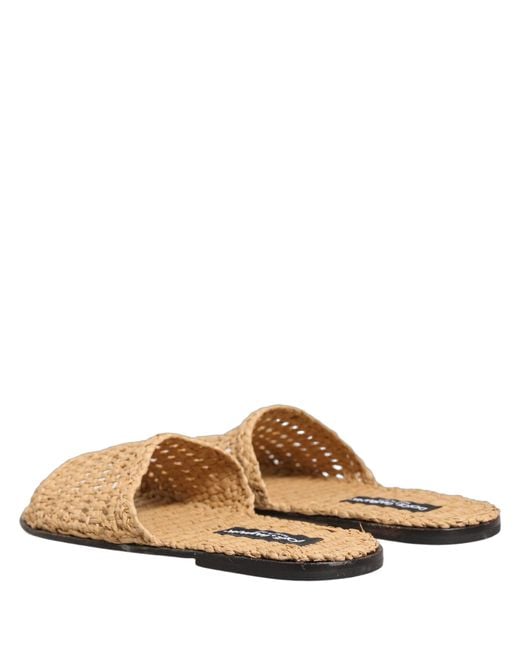 Dolce & Gabbana Natural Beige Straw Raffia Slides Sandals Flats Shoes for men