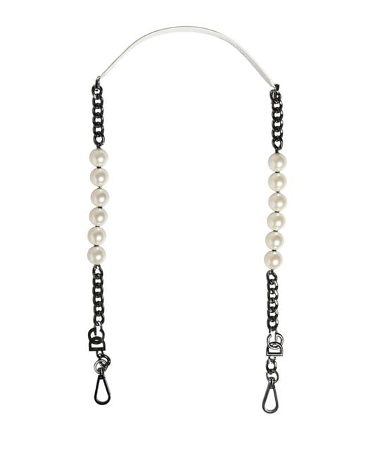Dolce & Gabbana Metallic White Leather Silver Chain Bag Accessory Shoulder Strap