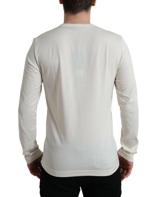 Dolce & Gabbana Off White Cotton Henley Pullover Sweater for men