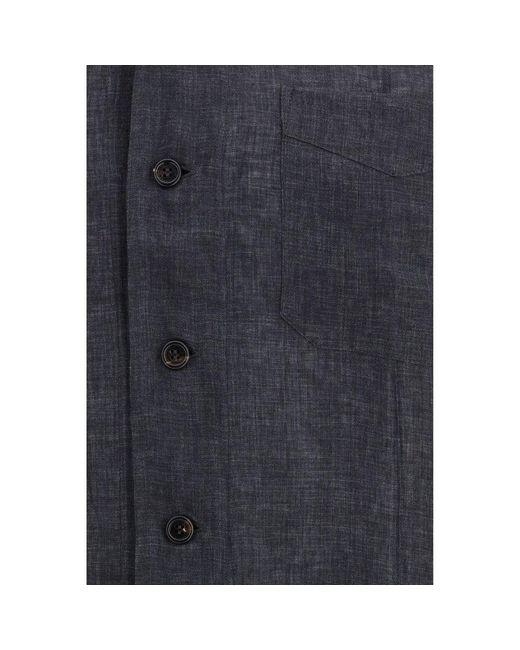 Brunello Cucinelli Blue Gray Linen Dress Shirt for men