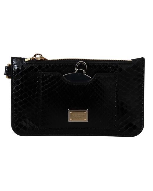 Dolce & Gabbana Black Leather Coin Purse Wristlet Mirror Agnese Wallet