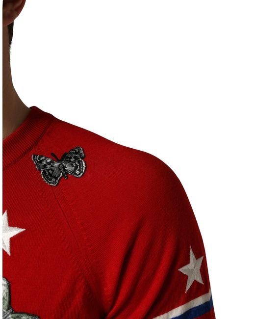 Dolce & Gabbana Blue Multicolor Wool Butterfly Star Men Crew Neck Sweater for men