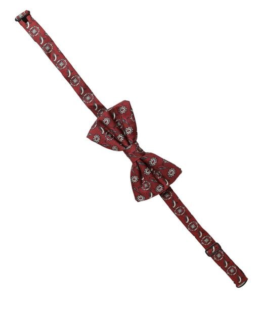 Dolce & Gabbana Red Men Bordeaux Floral Adjustable Neck Papillon Bow Tie for men