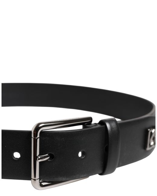 Dolce & Gabbana Black Calf Leather Studded Silver Buckle Belt for men