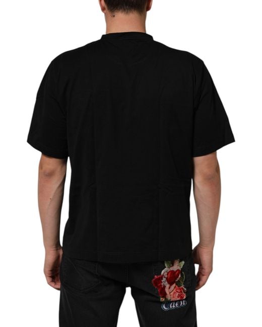 Dolce & Gabbana Black Logo Patch Cotton Men Crew Neck T for men