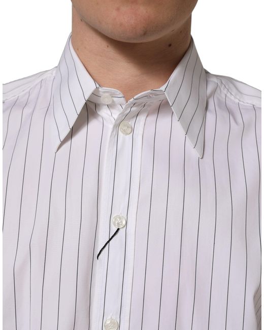 Dolce & Gabbana Gray White Stripes Cotton Men Formal Dress Shirt for men