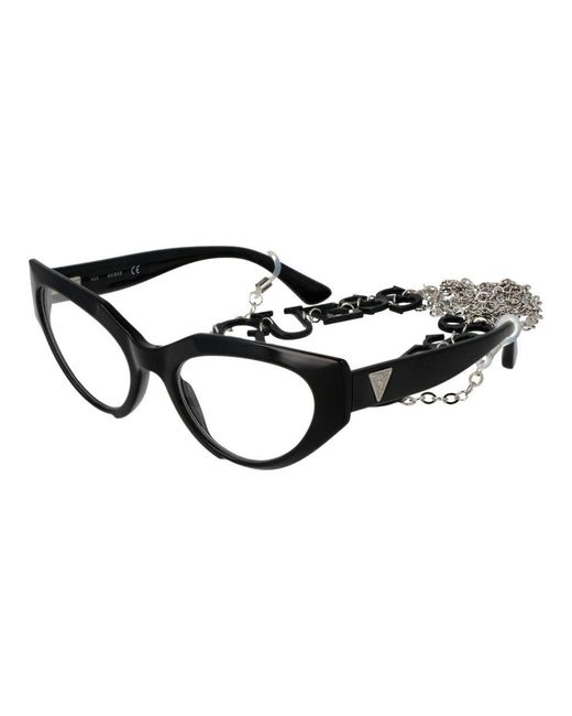 Guess Black Cat Eye Eyeglasses Chain Detail for men