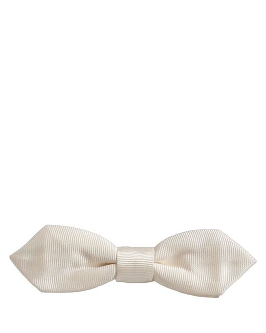 Dolce & Gabbana Men White 100% Silk Adjustable Neck Papillon Bow Tie for men