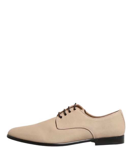 Dolce & Gabbana White Beige Canvas Derby Lace Up Dress Men Shoes for men