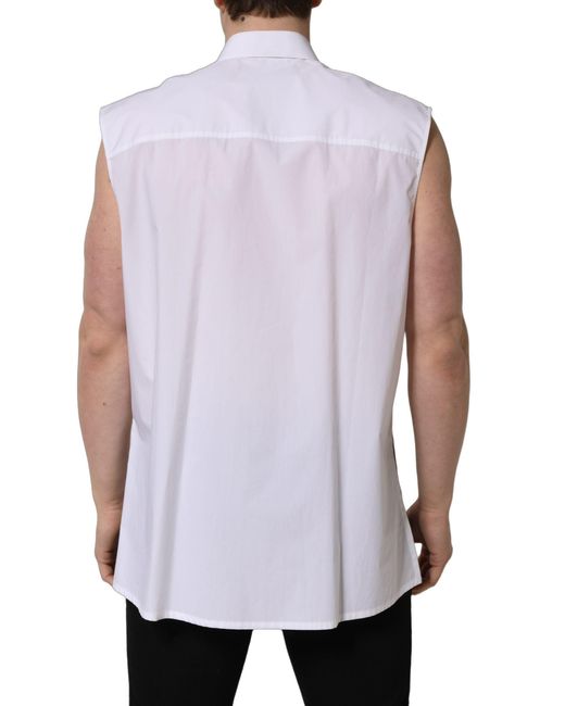 Dolce & Gabbana White Cotton Sleeveless Formal Dress Shirt for men