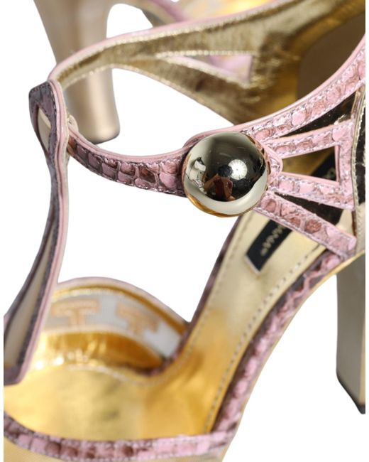Dolce & Gabbana Brown Leather Pumps T-Strap Sandals Shoes