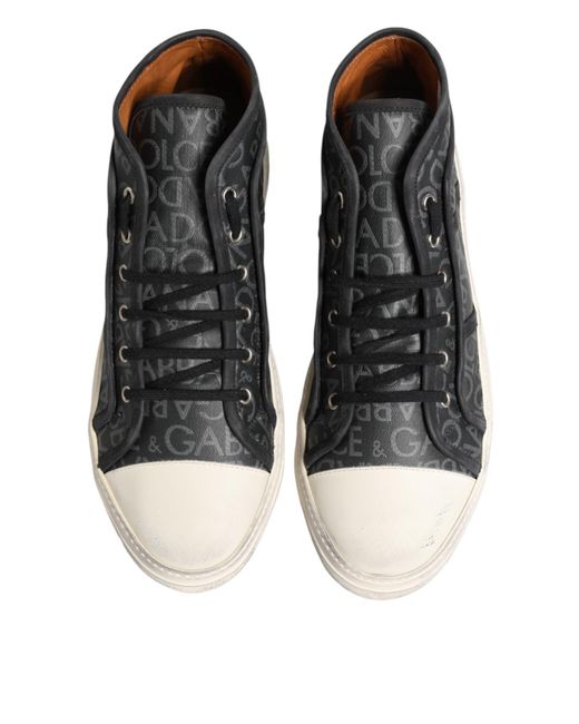 Dolce & Gabbana Multicolor Black White Canvas Logo Mid Top Sneakers Shoes