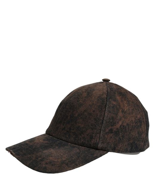 Dolce & Gabbana Black Men Brown Cotton Distressed Baseball Cap Hat for men