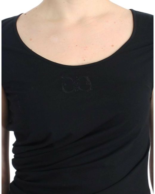 Roberto Cavalli Black Jersey Top Scoop Neck Short Sleeve