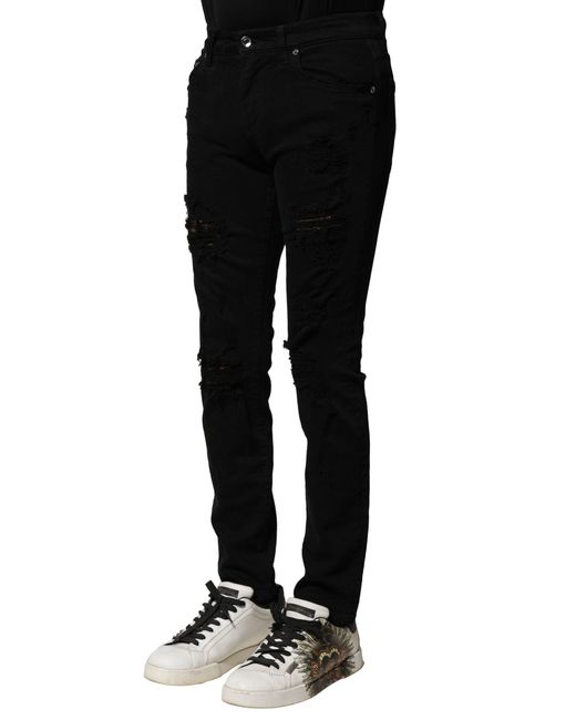 Dolce & Gabbana Black Cotton Logo Plaque Slim Denim Jeans for men
