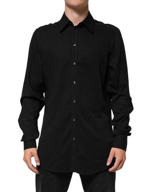Dolce & Gabbana Black Viscose Long Sleeve Formal Dress Shirt for men