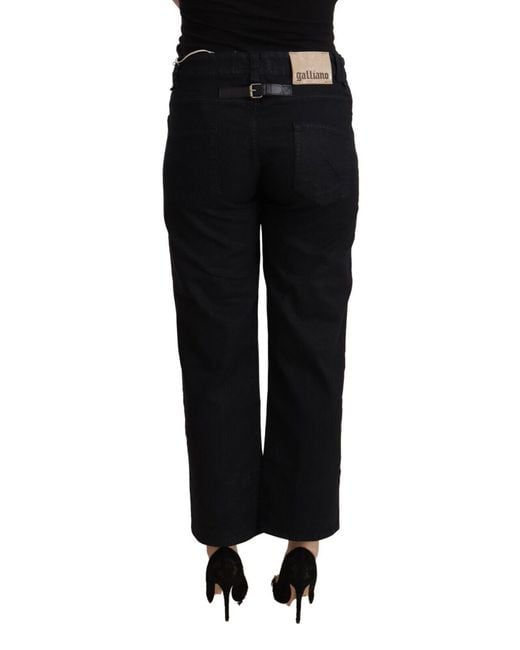 John Galliano Black Cotton Flared Cropped High Waist Denim Jeans