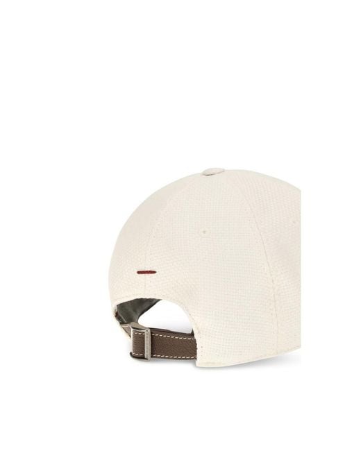 Brunello Cucinelli Natural White Silk Cap (baseball Hat) for men