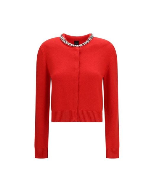 Pinko Red Multicolor Wool Oves Aries Cardigan