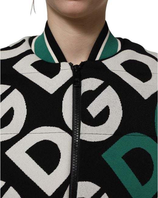 Dolce & Gabbana Green Multicolor Logo Full Zip Bomber Jacket