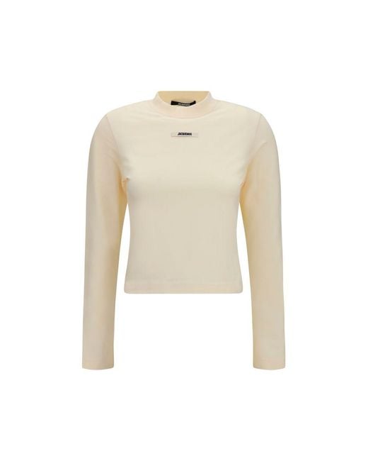 Jacquemus White Beige Cotton Long Sleeve T