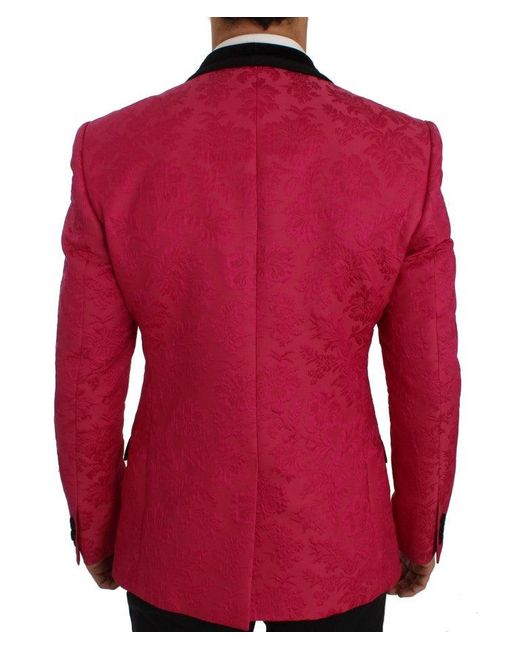 Dolce & Gabbana Red Floral Brocade Slim Blazer Jacket for men