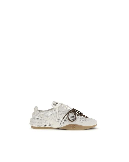Miu Miu White Calf Leather Bos Taurus Athletic Sneakers